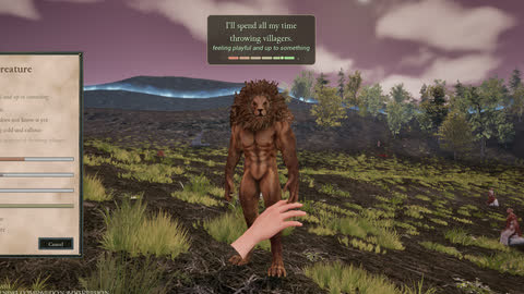 The creature standing in an open field with its own panel open